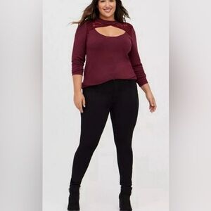 Torrid Long Sleeves Lace Keyhole Mock Neck Sweater Size 1X Burgundy New